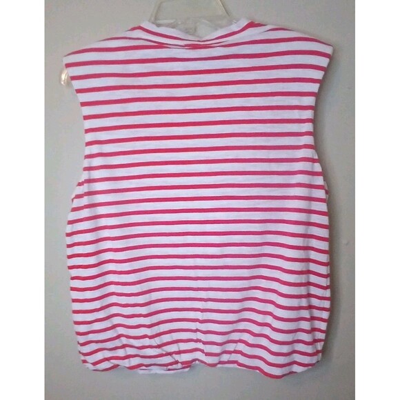 JOE'S Jeans Womens M Top Red Striped Sleeveless Bubble Hem Padded Shoulders $98 - Picture 3 of 16